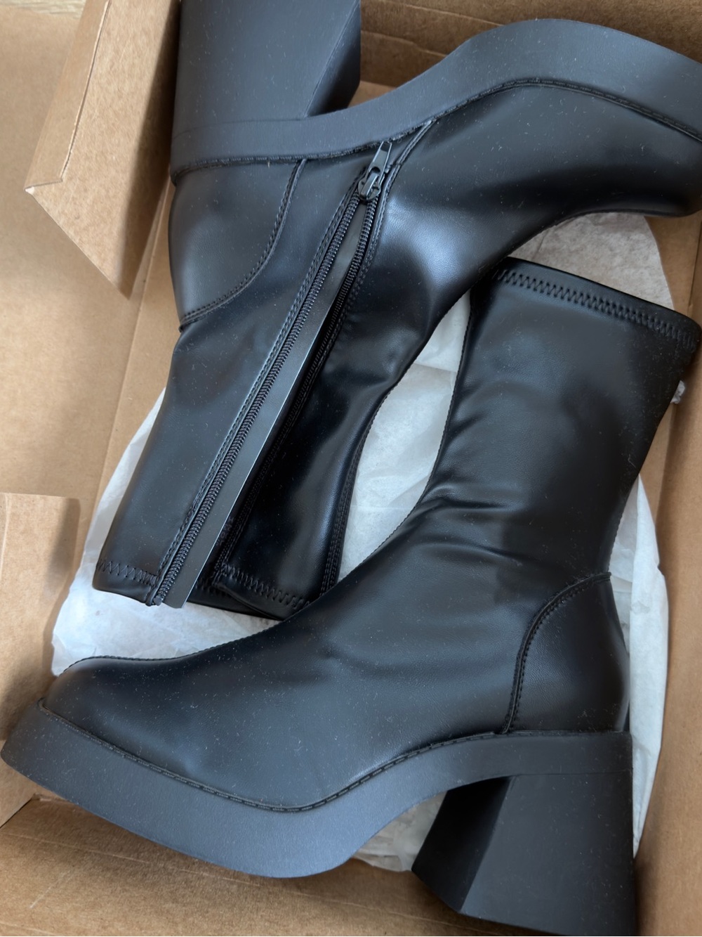 ASOS Black Mid-Calf Chunky Heel Zip Boots